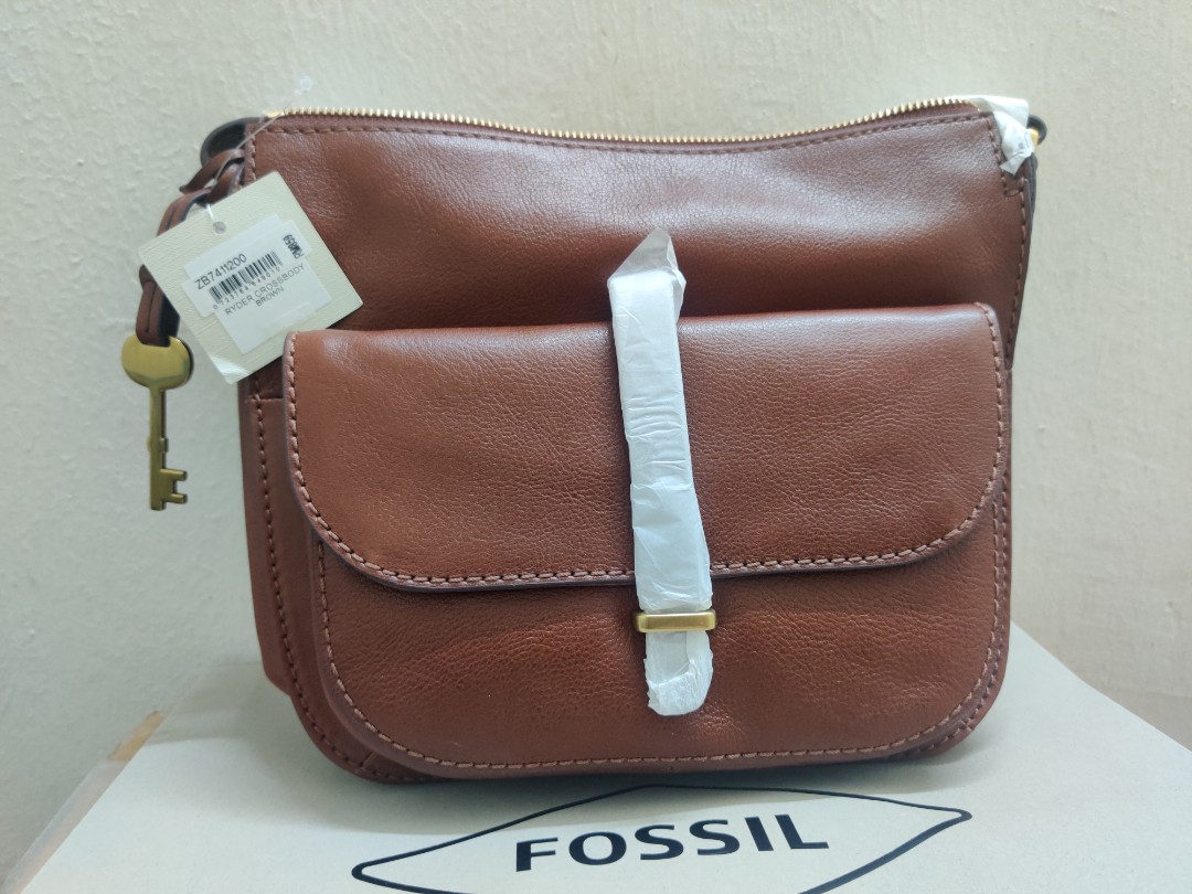 Fossil Ryder Crossbody Brown Leather Sling Bag Women s
