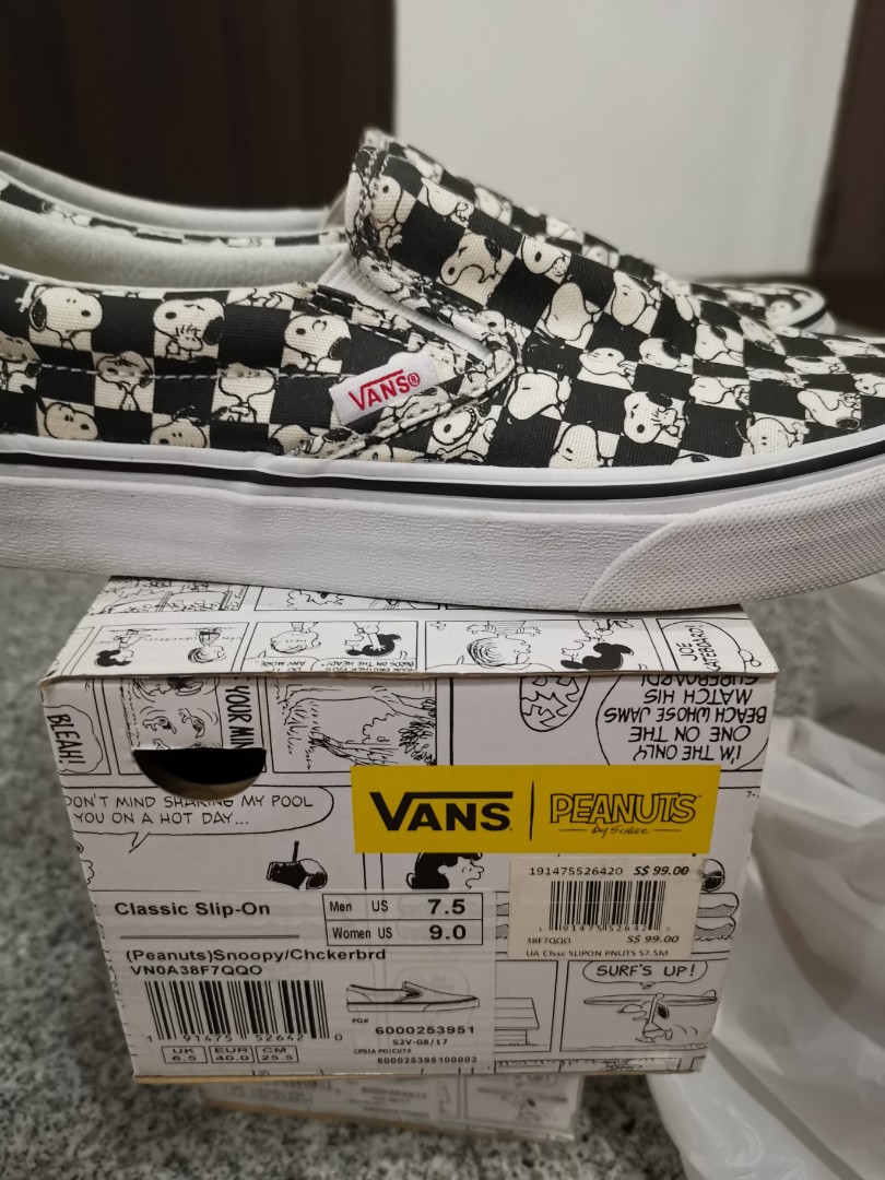 Peanuts Snoopy Chckerbrd Vans Classic Slip On Women s Fashion