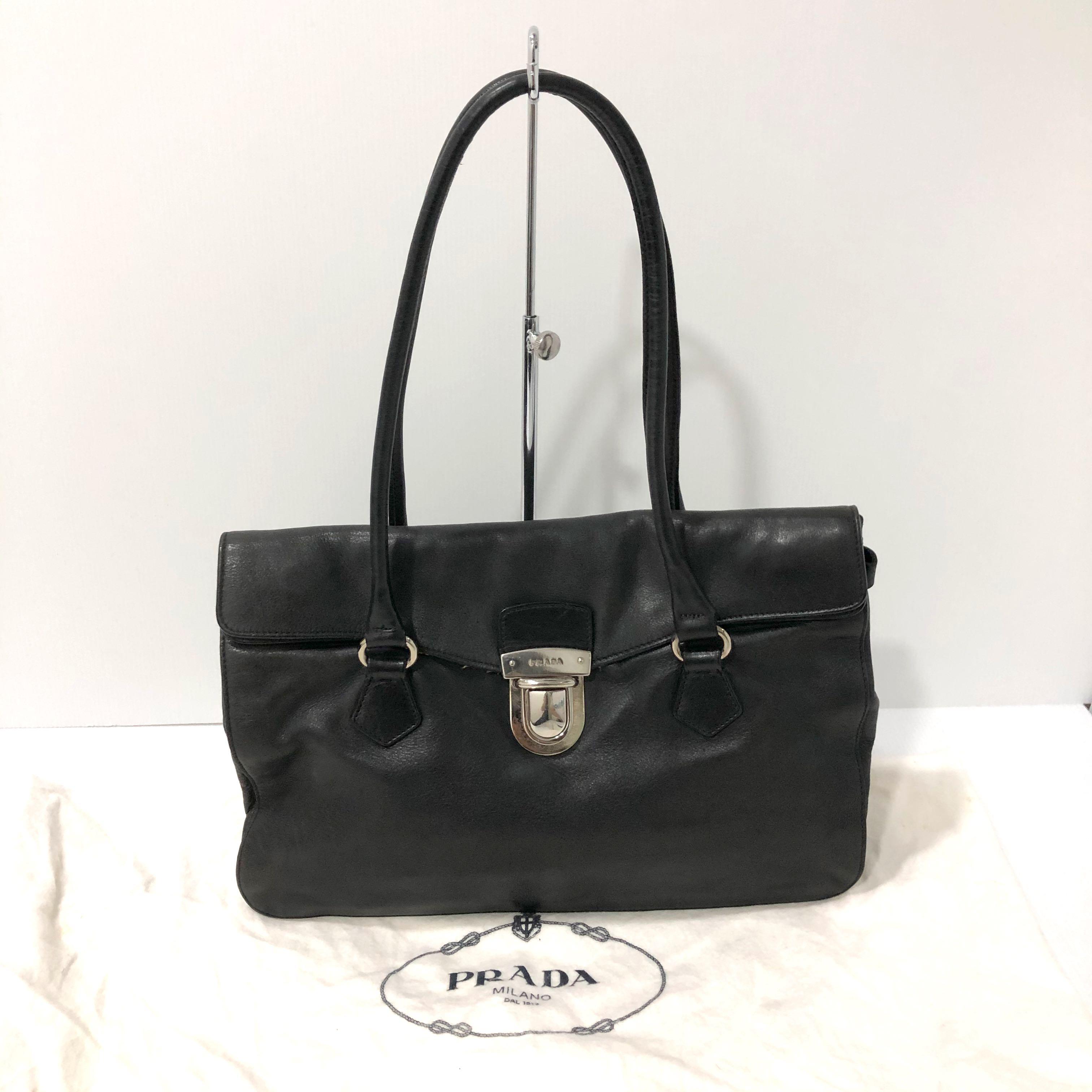 PRADA BLACK LEATHER SHOULDER BAG 207001496, Luxury, Bags & Wallets on Carousell