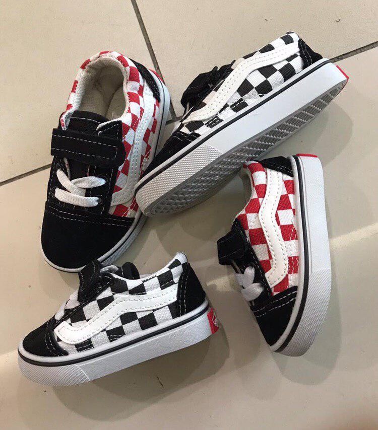 Red new arrivals velcro vans
