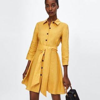 Zara Woman mustard linen dress