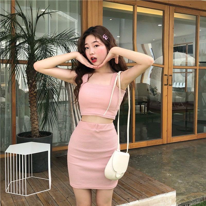 2 piece pink skirt set