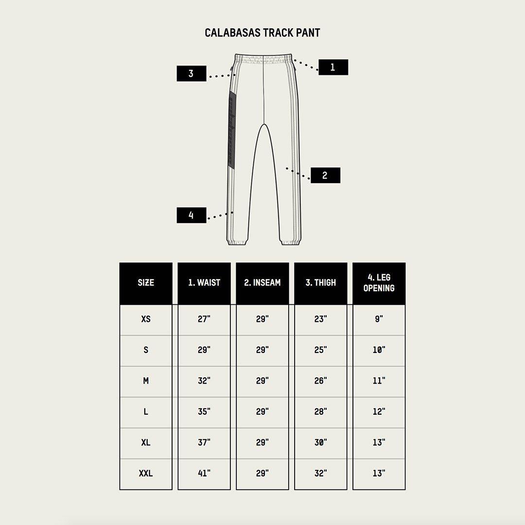 Calabasas track pants size guide deals