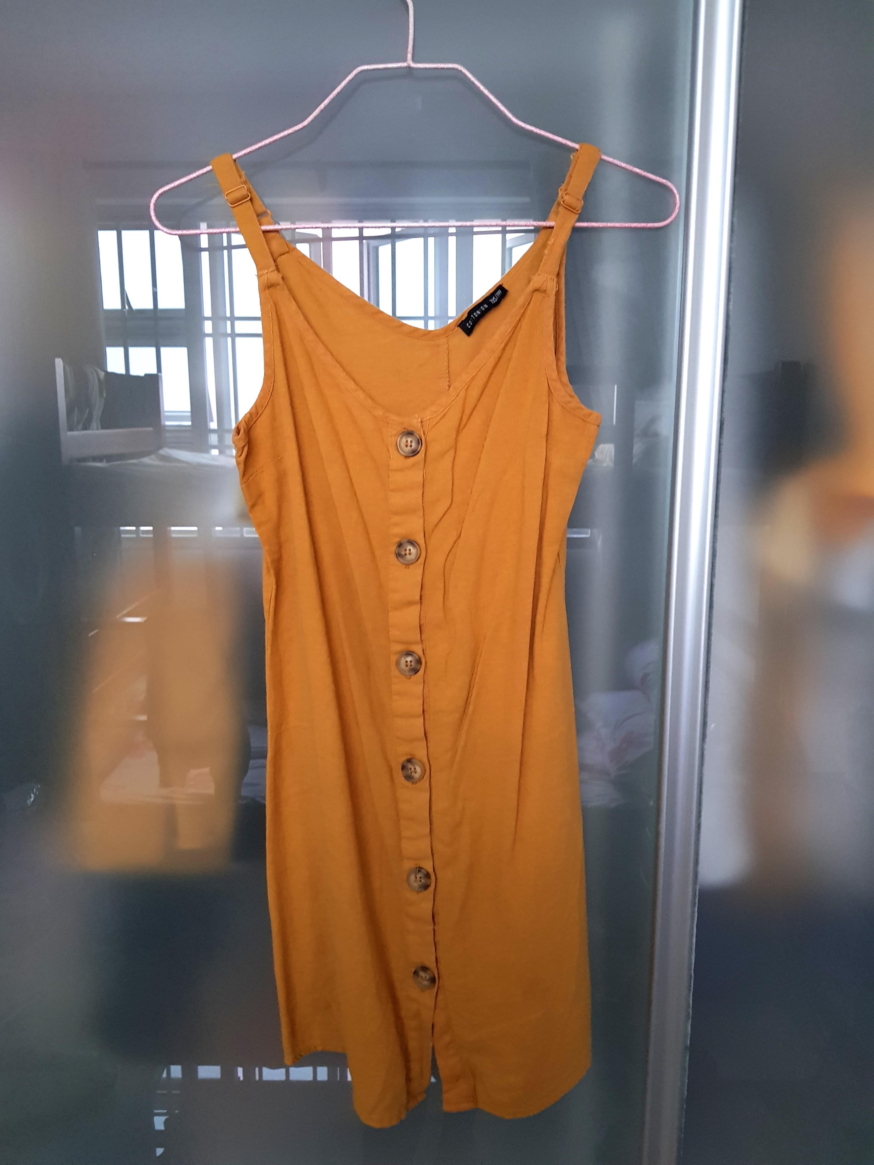 Cotton On Mustard Yellow Button Dress Women S Fashion Tops Sleeveless On Carousell