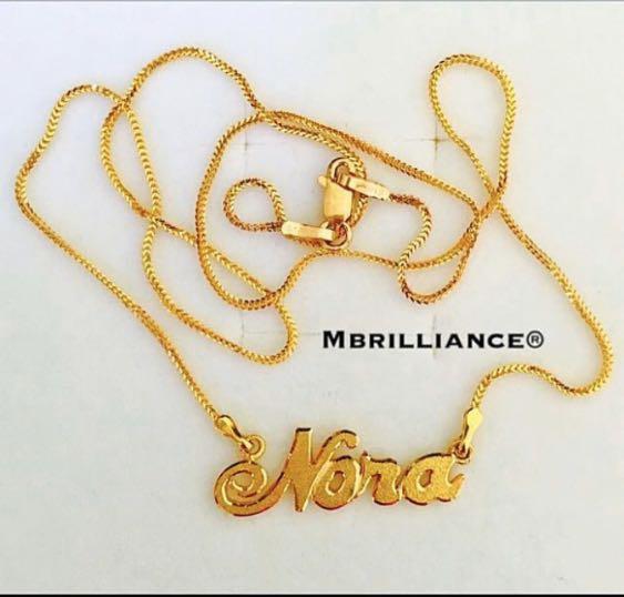 Gold name necklace set (Category: Necklaces) located in Singapore. Submitted by sheen_mbrilliance916gold (Listing ID 278043633, Image 3). Description: 916 Gold Name Necklace Set Customise name pendant necklace set in solid 22k gold/ 916 Gold by Mbrilliance Purity : 22k purity yellow gold , 916 GOLD 1) weight : appx 5 grams (+/-) Appx Size : Refer to pictures listed. Price listed is a guide for up to 5 alphabets with peoples chain necklace. ** Add