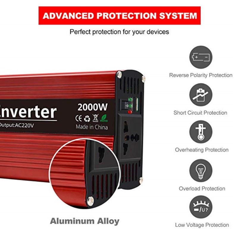 Onduleur 2000W PIC - 12V DC Vers 110V/220V/240V AC - Port USB - Pour Voiture/camping - Neuf