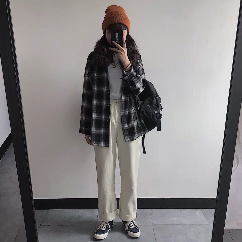 Oversized plaid shirt outfit online