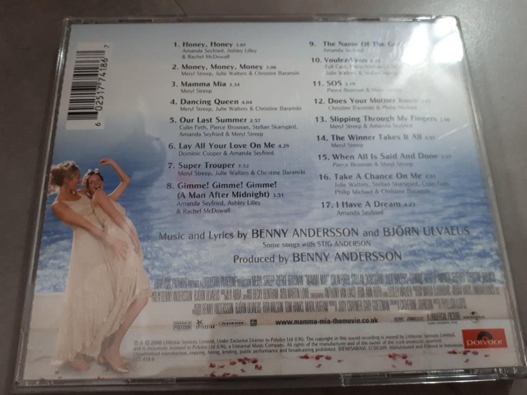 Mamma Mia Soundtrack Cd Hobbies And Toys Music And Media Cds And Dvds On Carousell