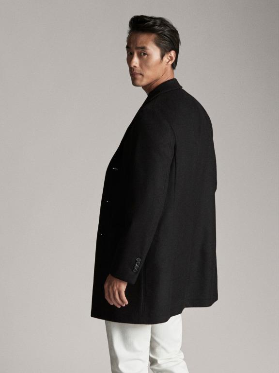 Massimo Dutti Black Cashmere Wool Long Coat, Men's Fashion ...