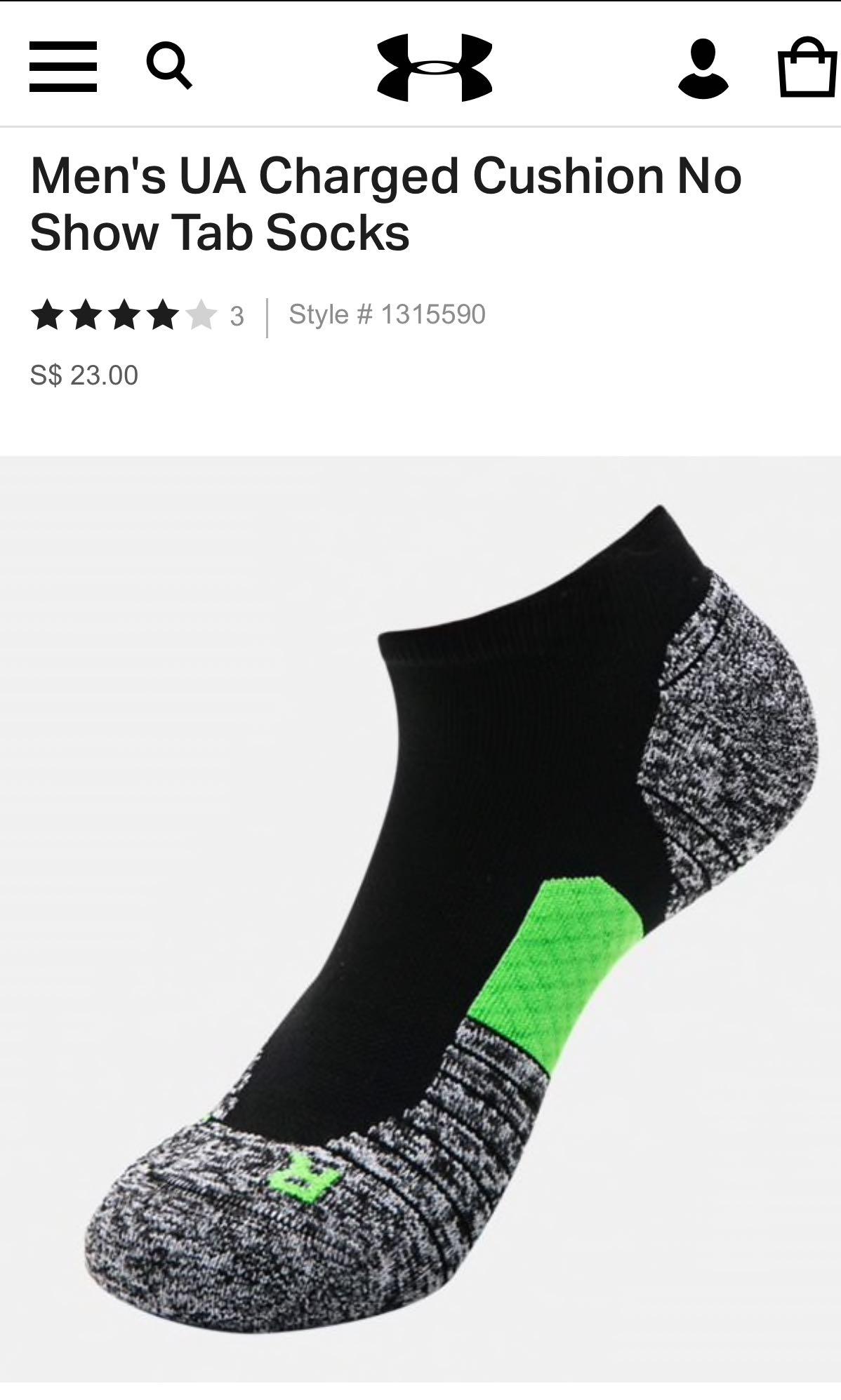 Men's ua charged cushion shop no show tab socks