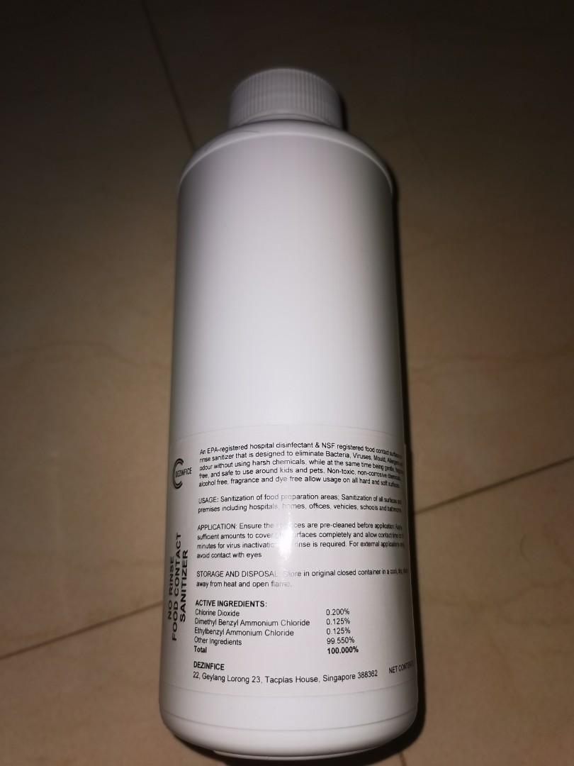 Sanitizers 1L Chlorine Dioxide No Rinse Food Contact Safe Sanitizer