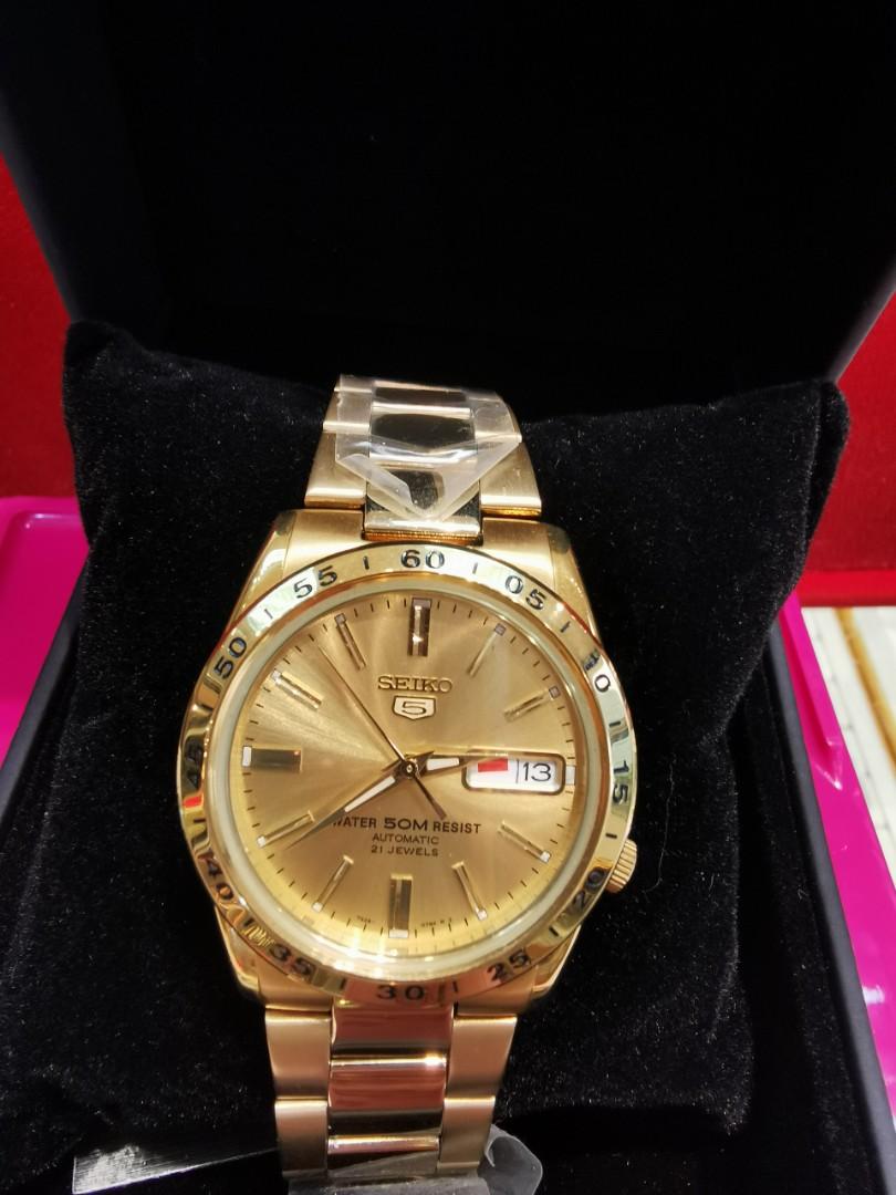 Seiko automatic,50m water resistant watch with gold straps, Men's