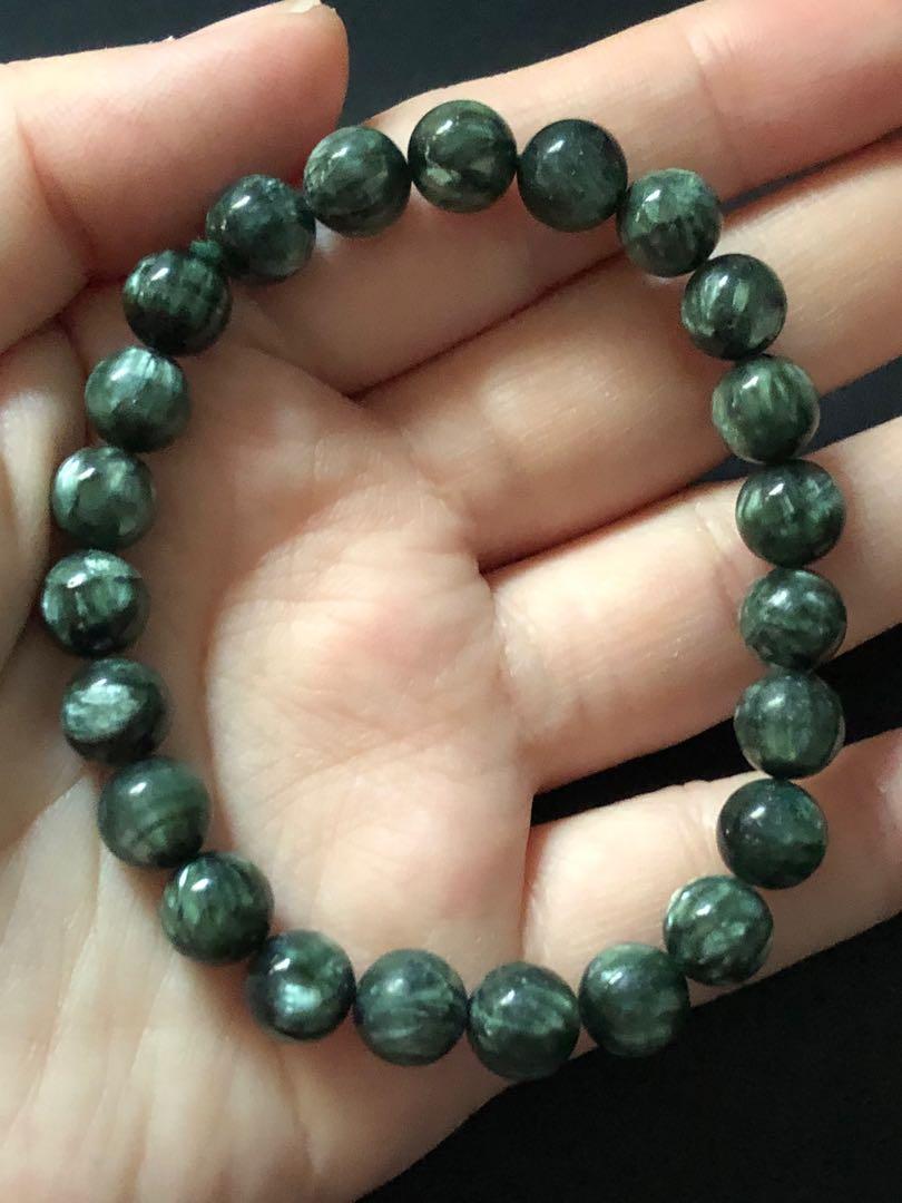 Green and White Unisex Seraphinite Crystal Bracelet For Healing