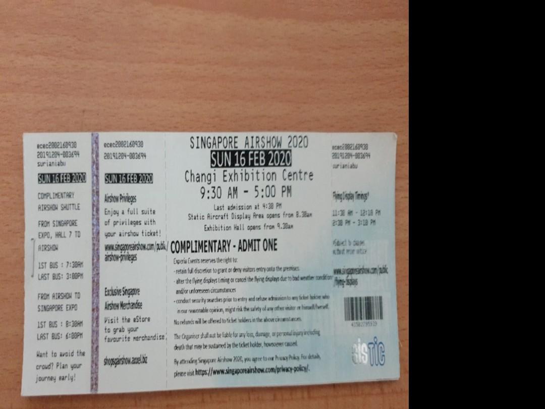 Singapore Airshow 2020 Sunday 16 02 2020 Tickets Vouchers Local Attractions Transport On Carousell