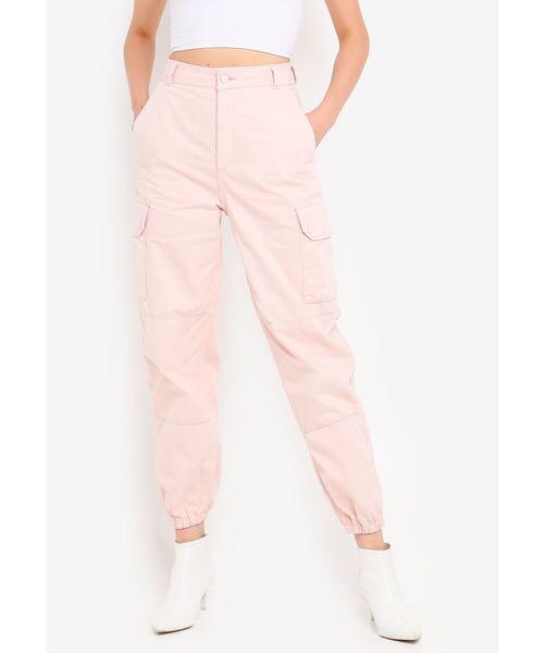 Cargo trousers with topstitching Pink  Womens Stradivarius Trousers   Lauren Dempster