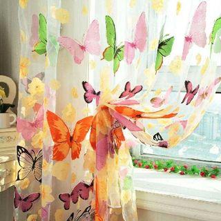 Washable Butterfly Window Screens Sheer Voile Door Curtains