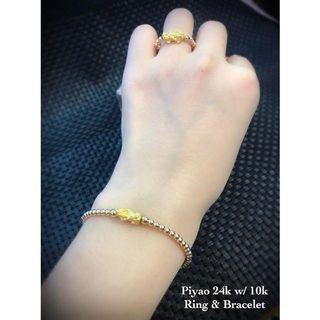 24K Hongkong Gold Piyao with 10k Balls Bracelet and Ring