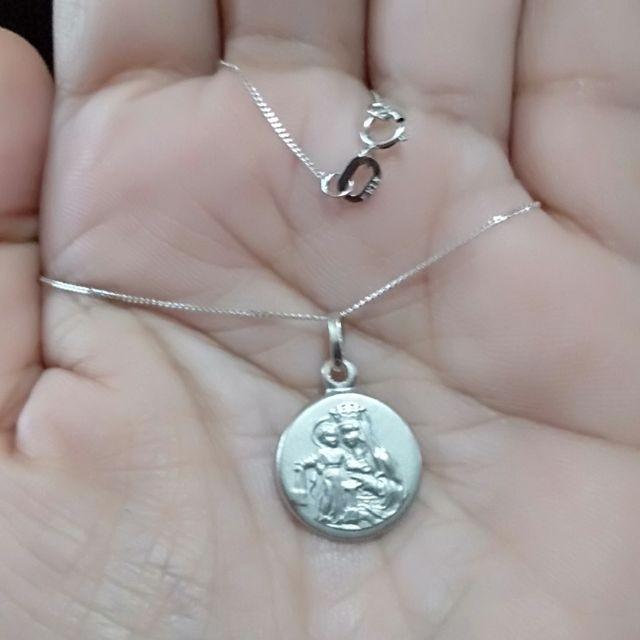 18K Saudi White Gold Mama Mary Necklace 