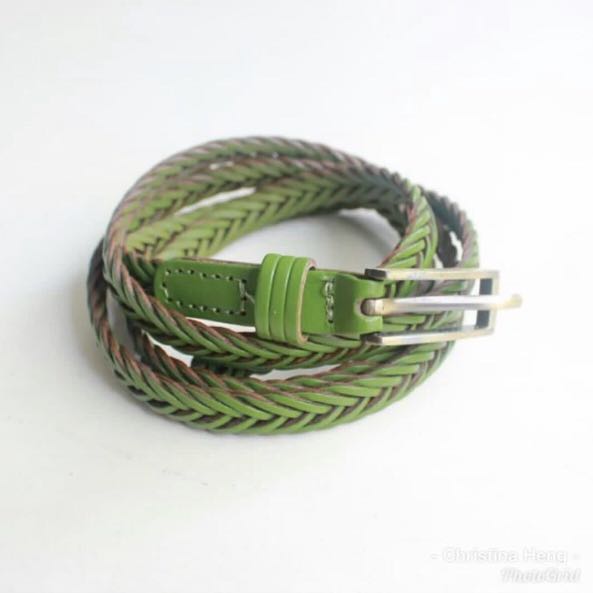 Bn Green Woven Leather Belt Women S Fashion Accessories Belts On Carousell