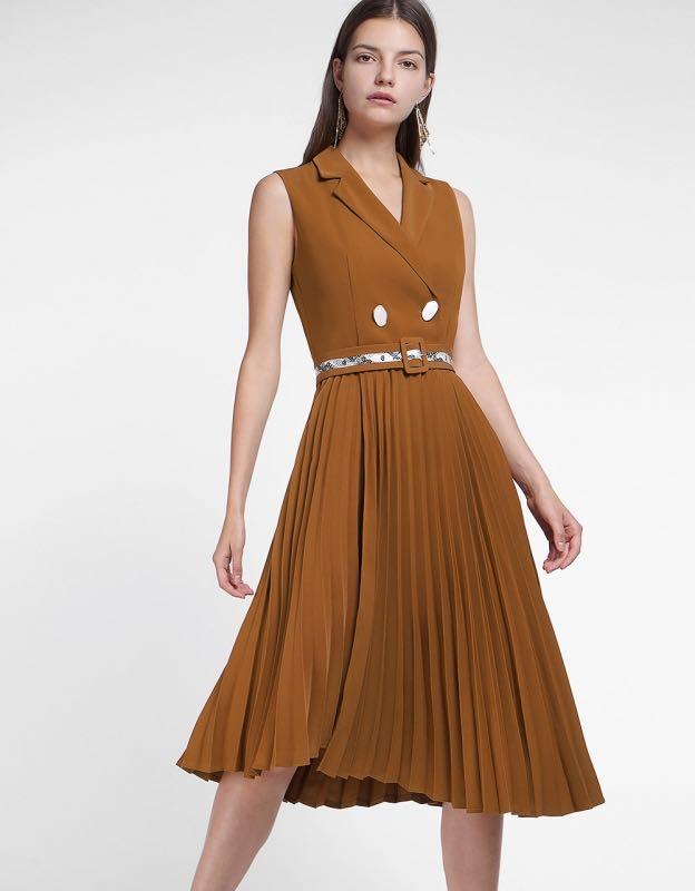 Shirt Dress With Layered Pleated Hem 