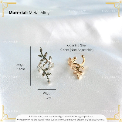 Silver Leaf Ear Clip Fake Piercing Cuff Earring Jewellery Gold Korean Women Fashion No Hole Minimalist