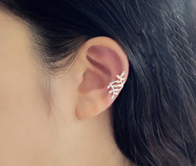 Silver Leaf Ear Clip Fake Piercing Cuff Earring Jewellery Gold Korean Women Fashion No Hole Minimalist