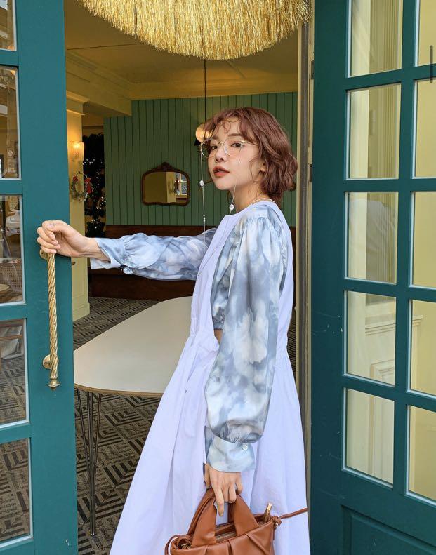 Stylenanda Tie-Side Midi Apron Dress— Black, Women's Fashion, Tops