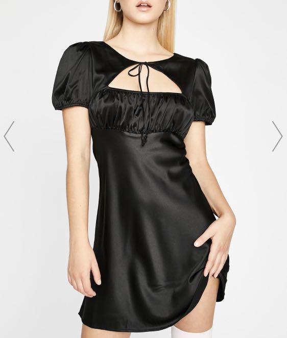 sugar thrillz satin dress Sugar Thrillz Satin Puff Sleeve Sweetheart Mini Dress