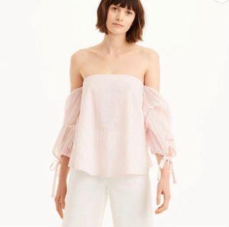 Club Monaco off shoulder white and pink striped top
