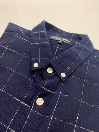 Natural Project -Blue Checkered Shirt With Half Sleeves