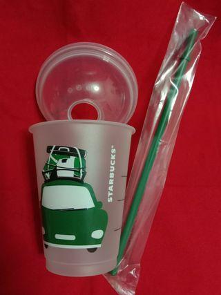 BNEW: Starbucks Reusable Cup (Car Design) with Straw & Dome Lid