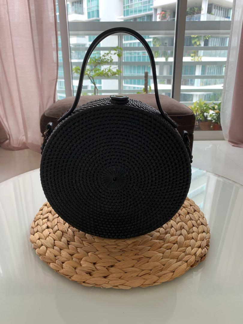 Black rattan handbag on sale