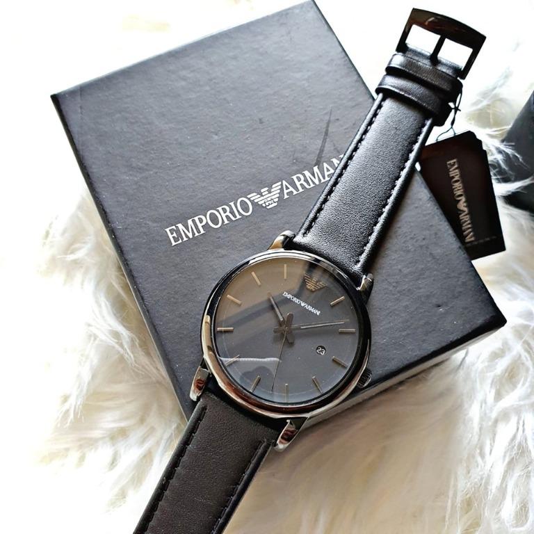 Emporio Armani Classic Black Dial Black Leather Strap Mens Watch AR1732