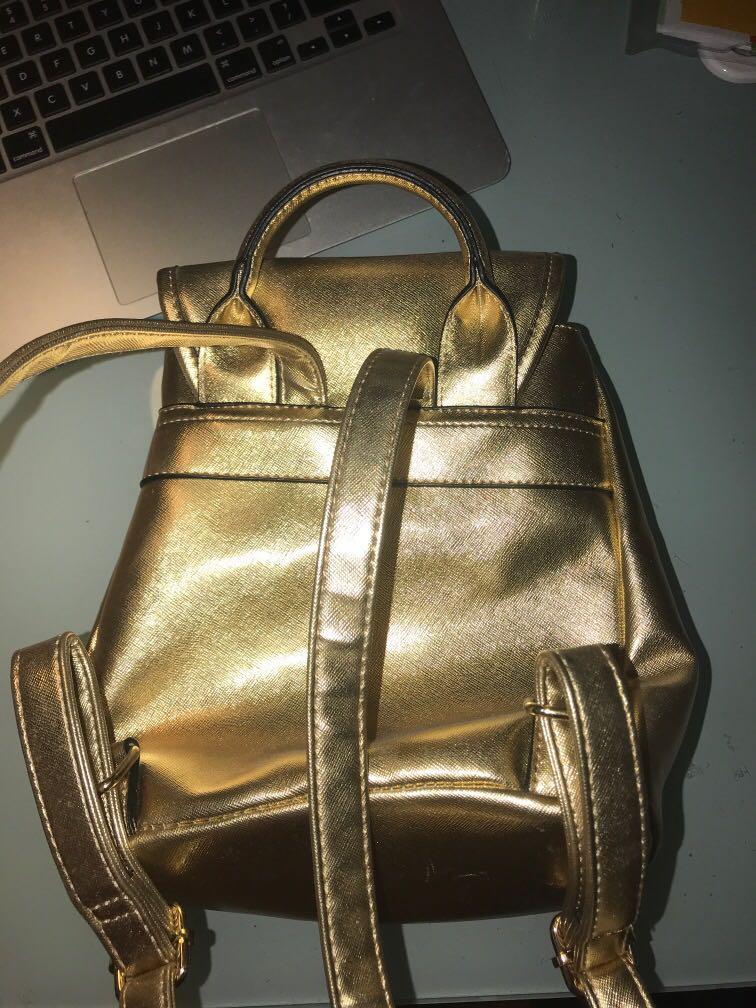 Gold mini backpack river island fashion faux leather new back pack bag purse