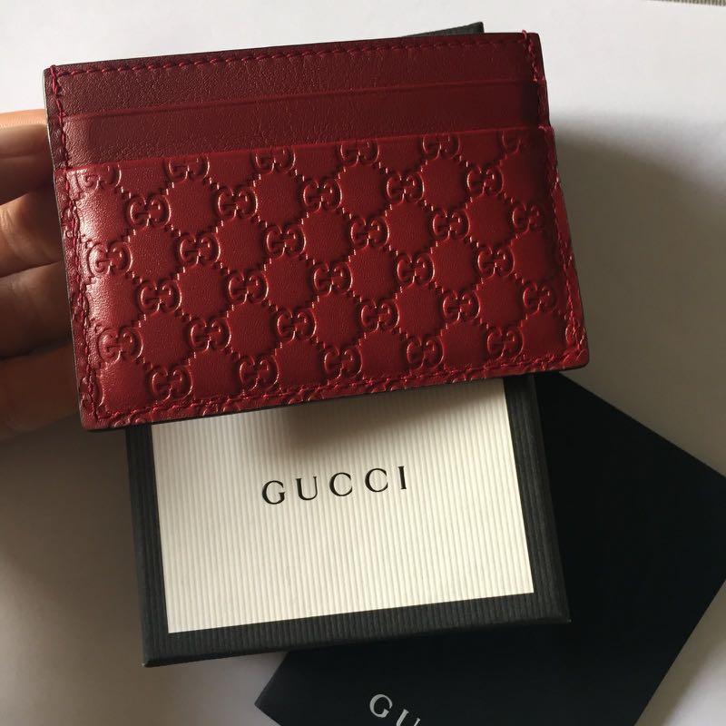 Afsky arv Statistikker Gucci Monogram Card Holder in Red, Luxury, Bags & Wallets on Carousell