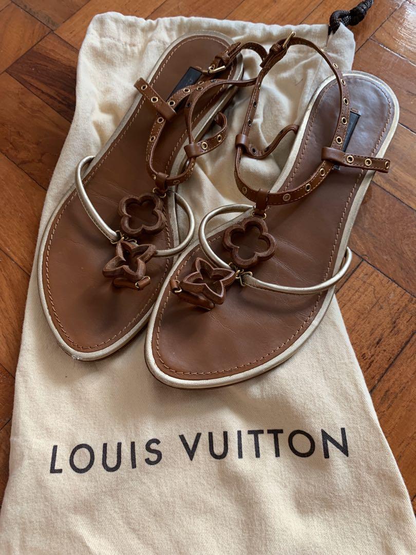 Louis Vuitton Monogram Wayside Flat Sandals 37.5 Gold