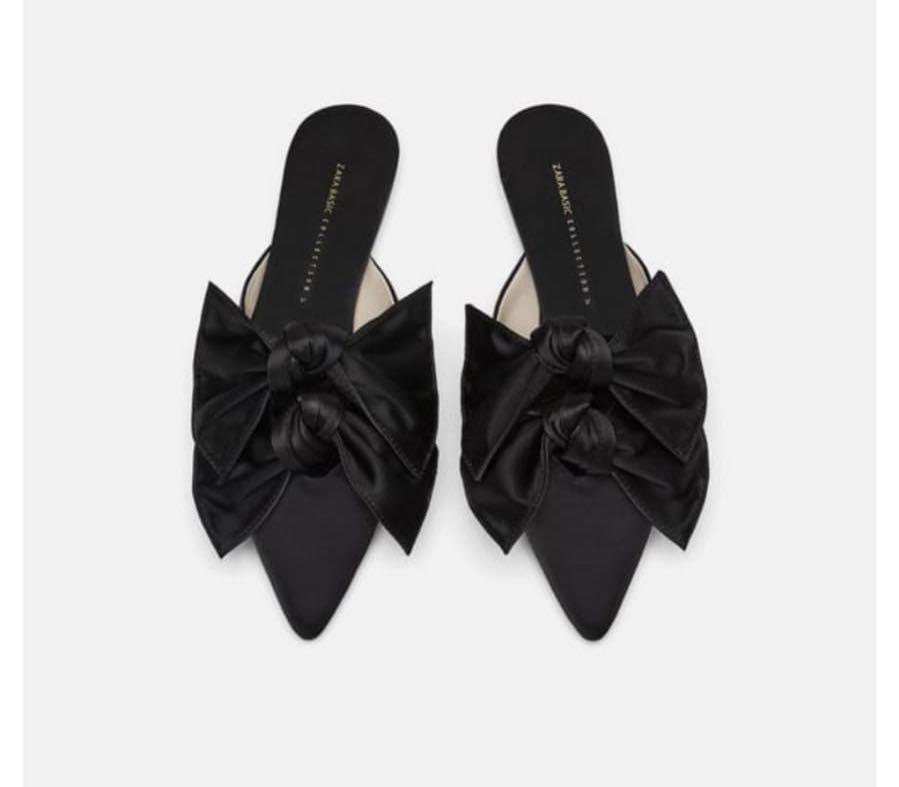 Zara Black with Bow Mules/Slides, Women 