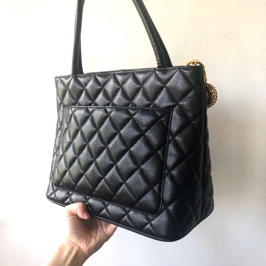 Chanel Black Quilted Caviar Leather Medallion Tote Bag - Yoogi's Closet