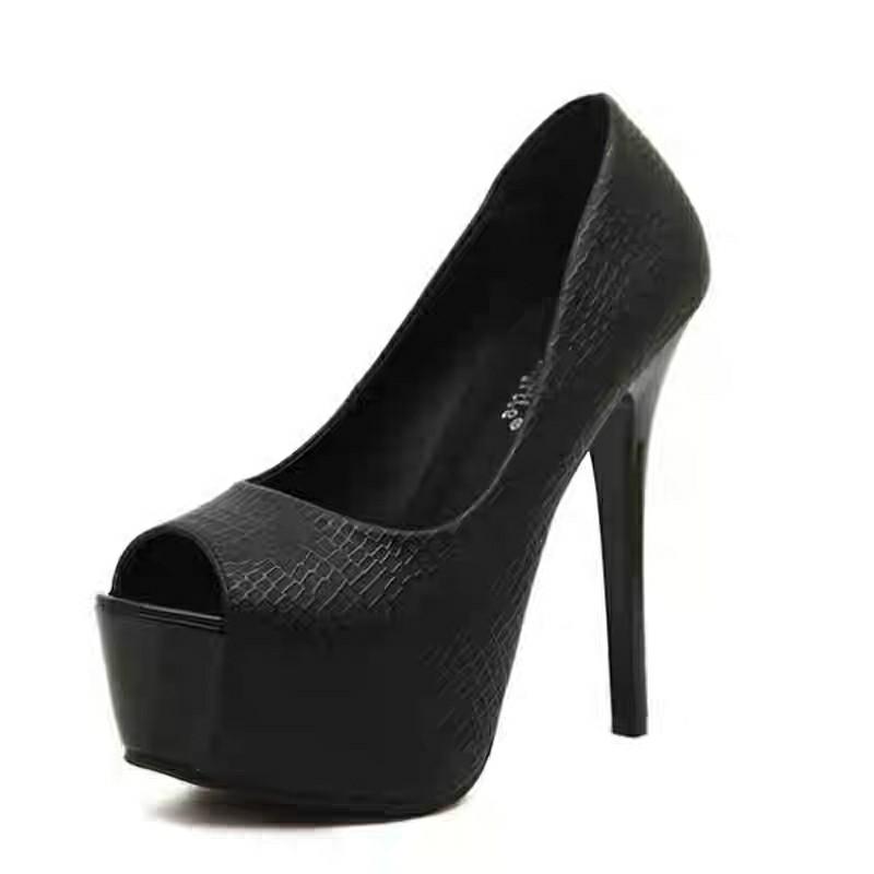 Black leather heels, Women's Fashion 