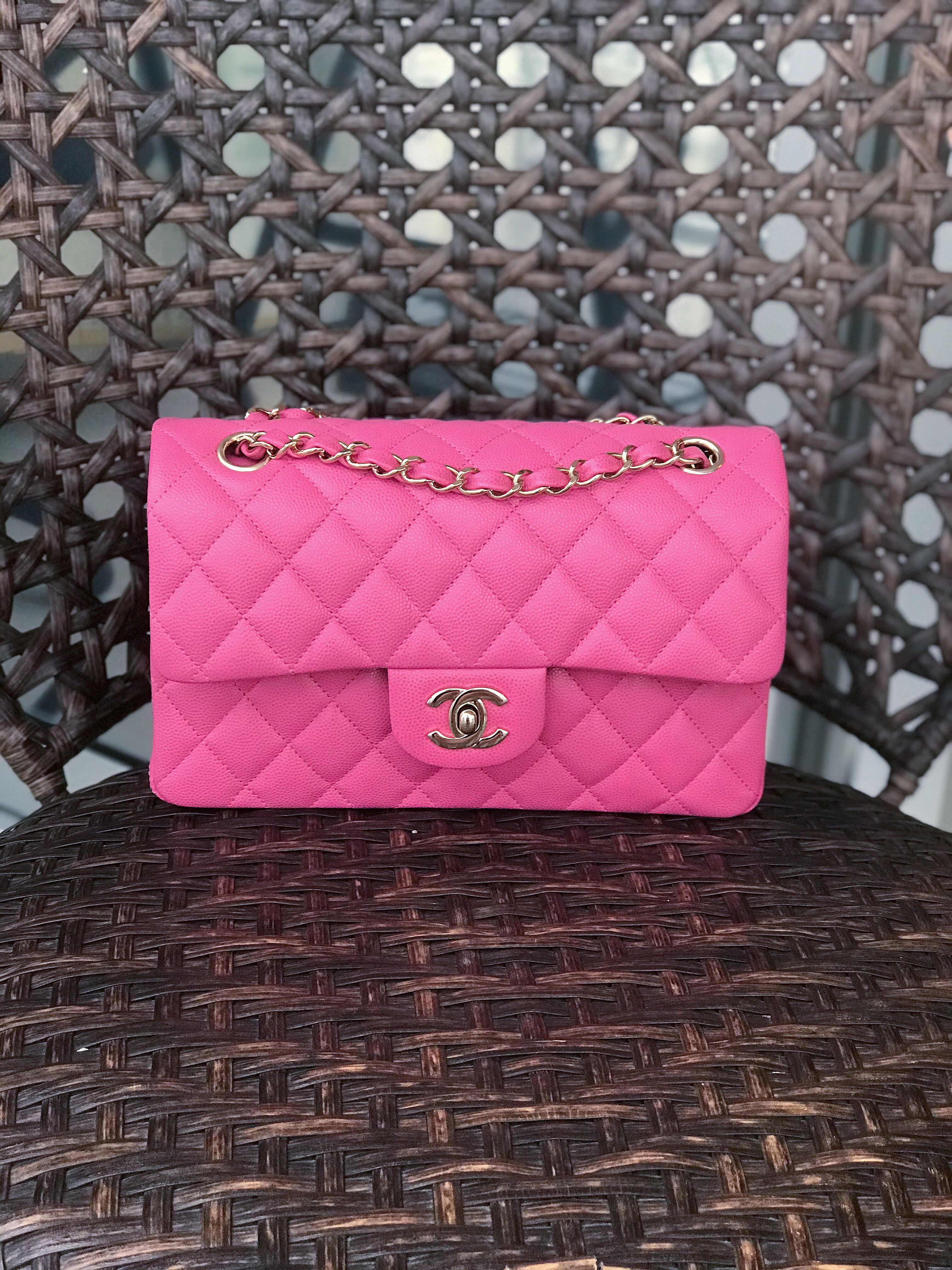 Chanel small classic flap bag bubble gum pink caviar in gold hw, Women's  Fashion, Bags & Wallets, Cross-body Bags on Carousell