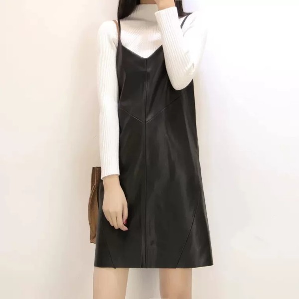 leather overall dress