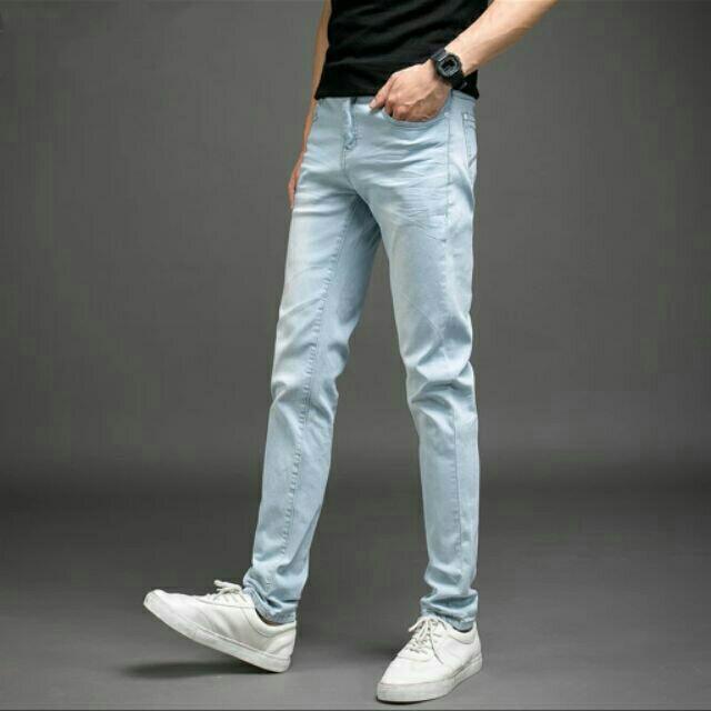 Light blue skinny jeans / pants for men, Men's Fashion, Bottoms, Jeans on  Carousell
