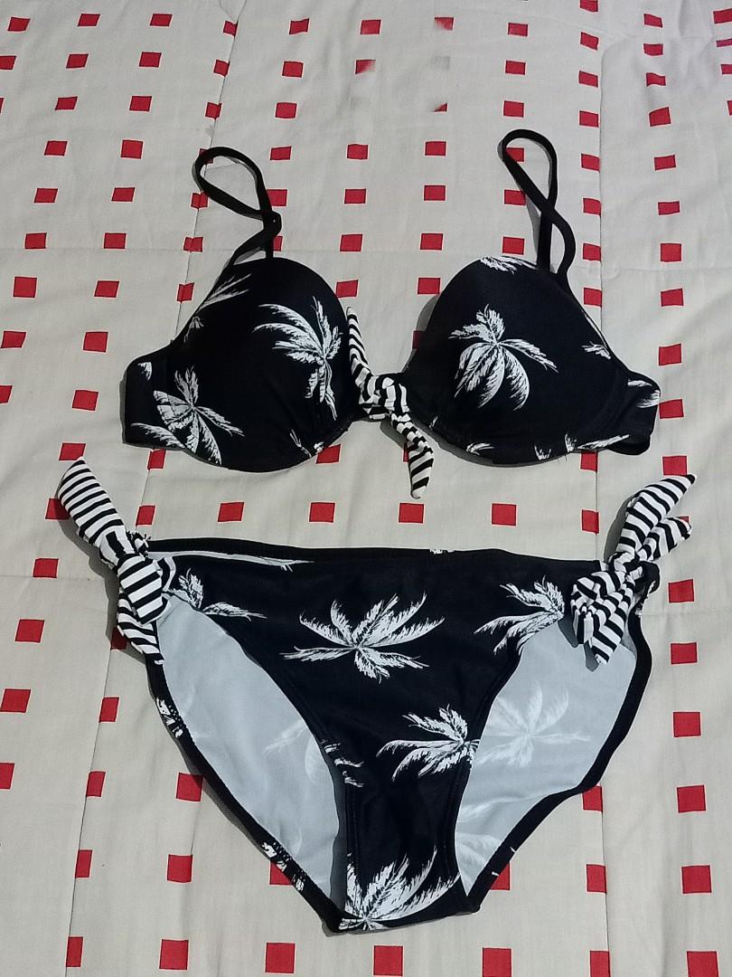 black and white palm tree swimsuit