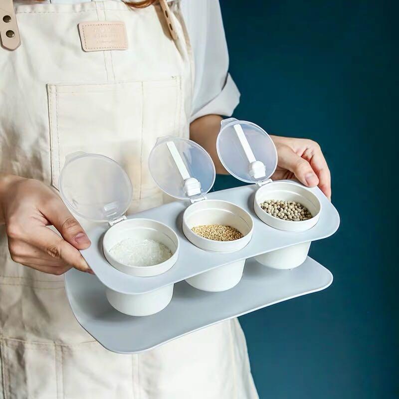 PO Plastic Condiments Seasoning Three Piece Containers Jars with Lids ...