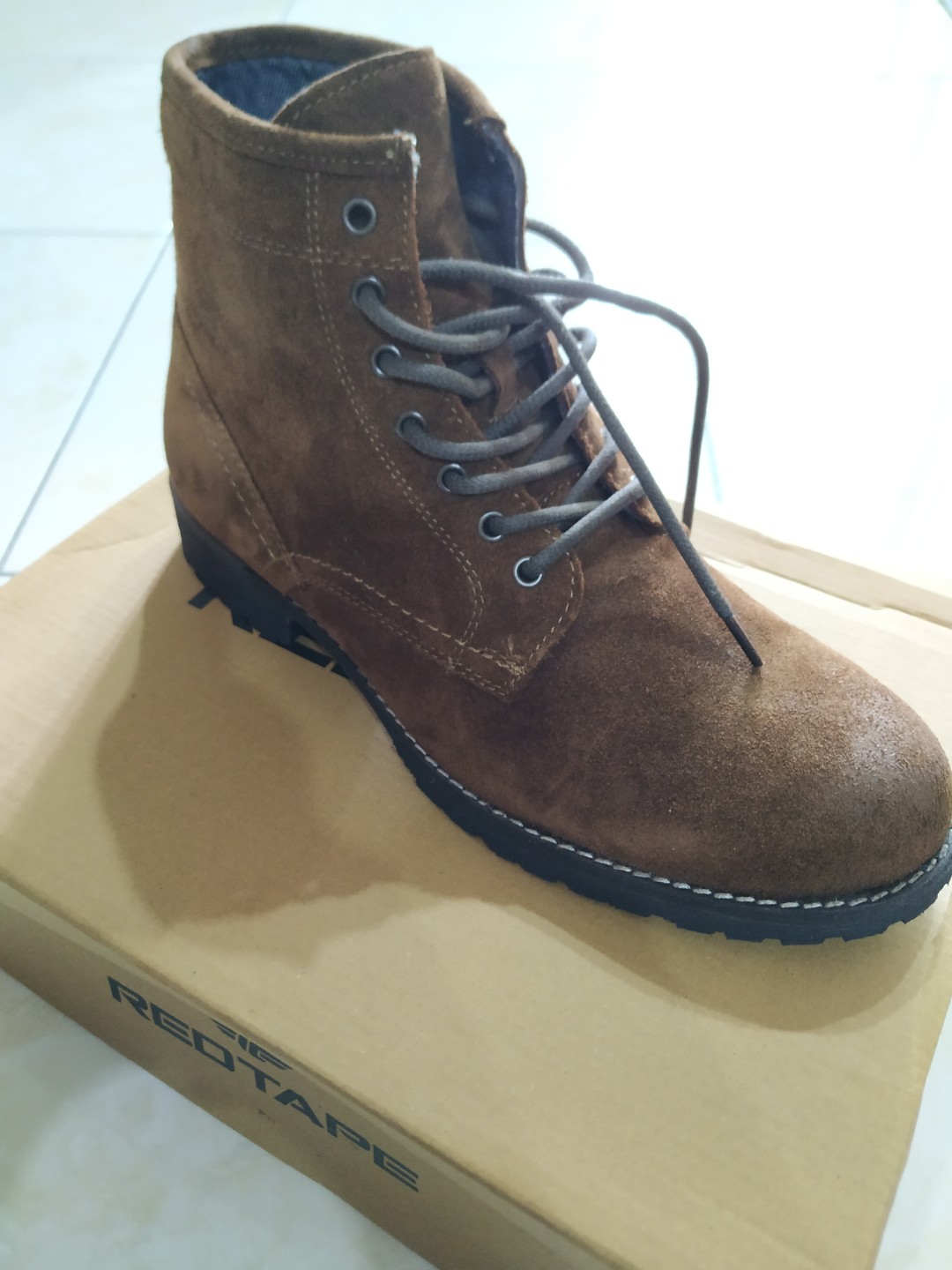 Red tape suede boots on sale