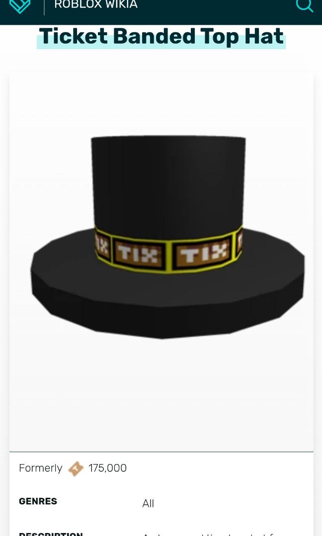Roblox Tix Hat On Sale For Robux
