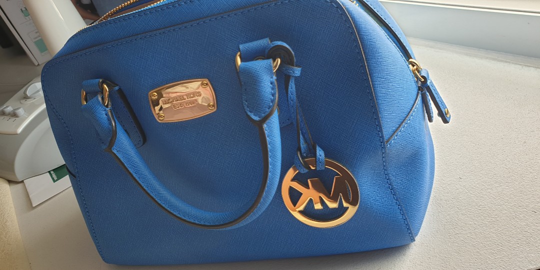 Michael Kors Selma Leather Large Saffiano Satchel Bag, Heritage Blue  Preowned