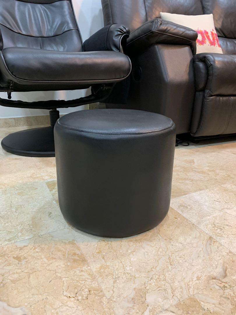 Black leather foot stool / foot rest, Furniture & Home Living