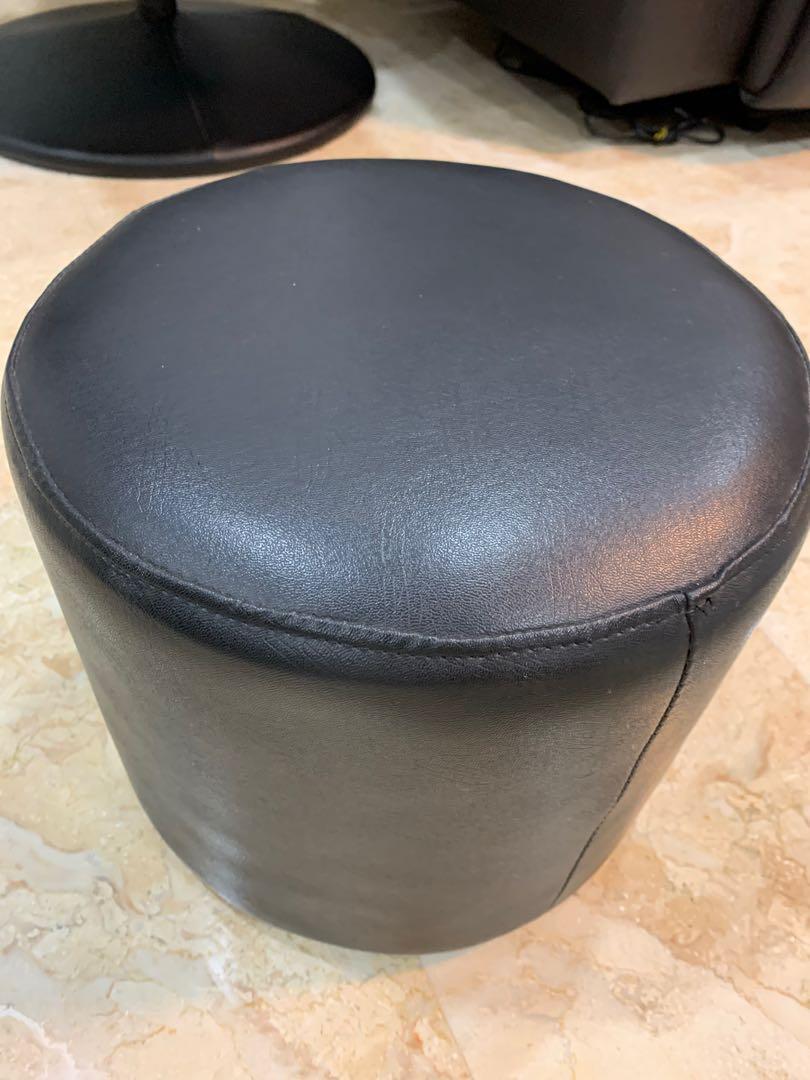 Black leather foot stool / foot rest, Furniture & Home Living