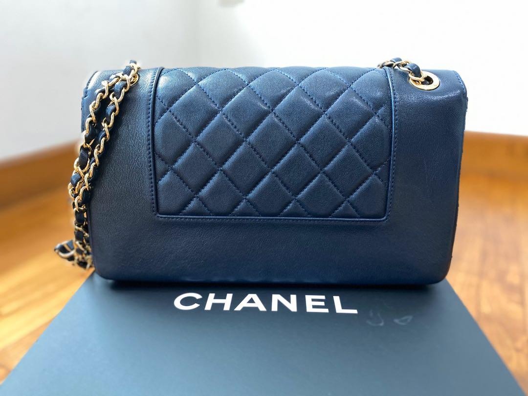 Chanel Small Vintage Mademoiselle Leather Cosmetic Case Blue
